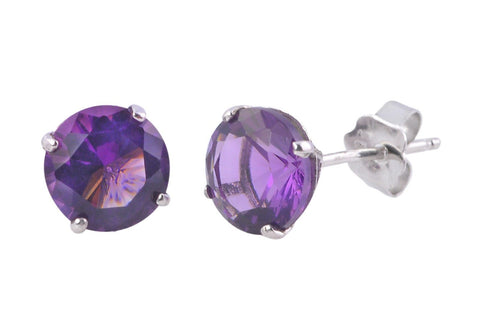 Amethyst Earrings February Birthstone Studs .925 Silver Round CZ BASKET SET - Jewelryland.com
