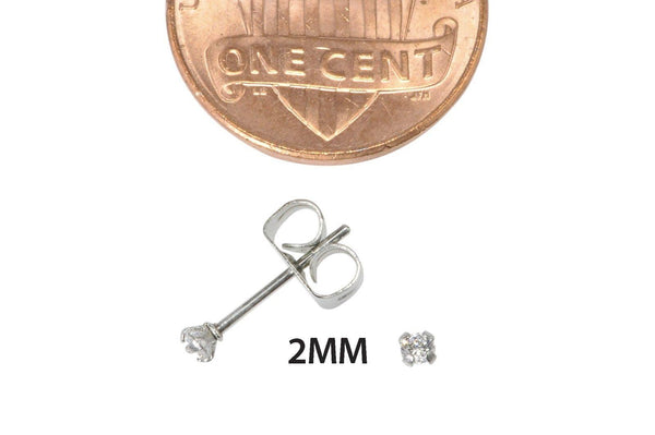 Stainless Steel Earrings White Round CZ Studs Prong Setting 2mm-10mm - Jewelryland.com