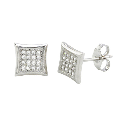 Sterling Silver Micropave Stud Earrings Kite Shaped Clear CZ 8mm x 8mm - Jewelryland.com