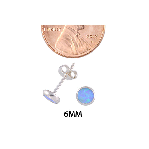 925 Sterling Silver Opal Gemstone Earrings Periwinkle Green 6mm Round - Jewelryland.com