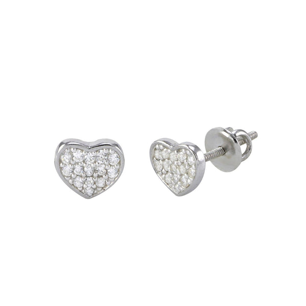 Sterling Silver White Cubic Zirconia Heart Studs Screwback Earrings 6mm - Jewelryland.com