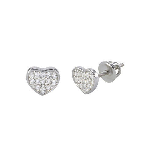 Sterling Silver White Cubic Zirconia Heart Studs Screwback Earrings 6mm - Jewelryland.com
