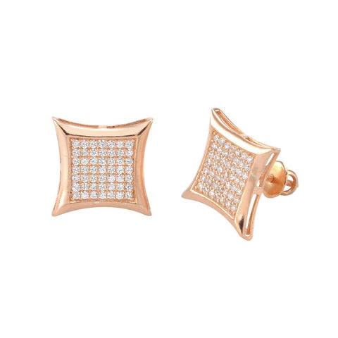 Screwback Earrings Sterling Silver Rose Gold Plated Cubic Zirconia CZ 10mm Kite - Jewelryland.com