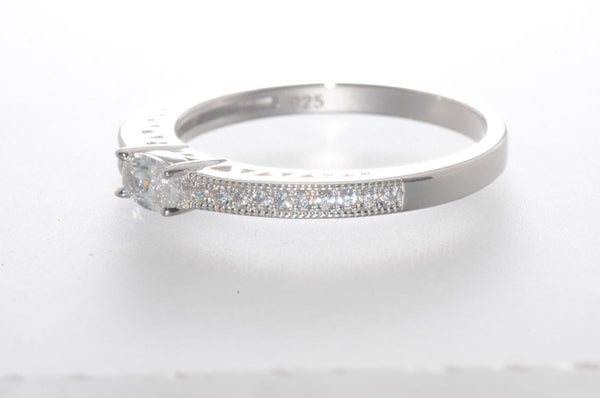 Sterling Silver Cubic Zirconia Ring with Rectangular Center Stone 2mm Wide Band - Jewelryland.com