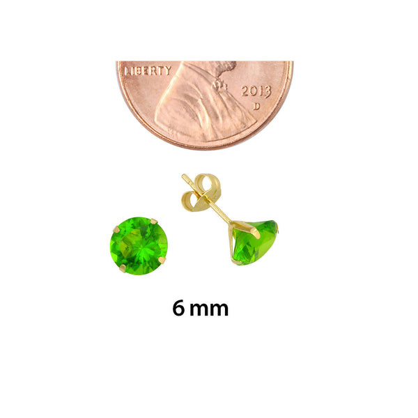 10k Yellow Gold Peridot Green CZ Stud Earrings Cubic Zirconia Round Prong Set - Jewelryland.com