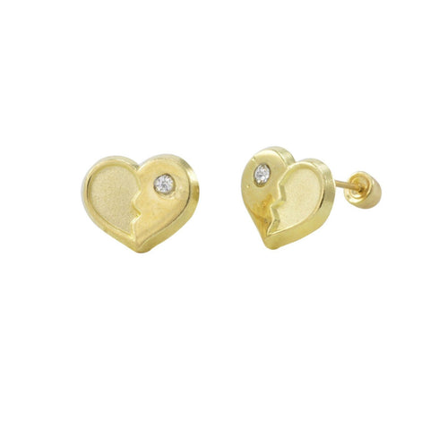 10k Yellow Gold CZ Heart Stud Earrings Screwbacks White Cubic Zirconia 6mm - Jewelryland.com