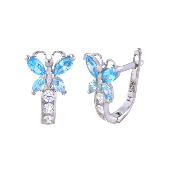 Sterling Silver Leverback Earrings Butterfly CZ Birthstone Colors - Two Color - Jewelryland.com