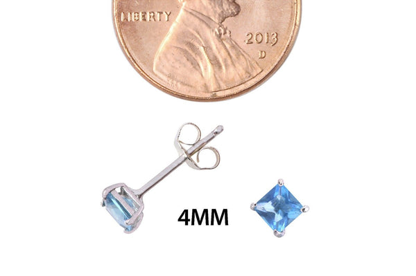 Square Blue Topaz CZ December Birthstone Stud Earrings .925 Silver Basket Set - Jewelryland.com