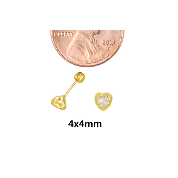 Tiny Heart with CZ Screwback Earrings 10k Yellow Gold with Laser Cut Frame 4mm - Jewelryland.com
