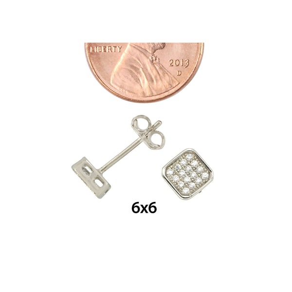 925 Sterling Silver Square Stud Earrings White Pave Cubic Zirconia CZ 6mm - Jewelryland.com