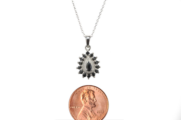 925 Sterling Silver Diamond and Dark Sapphire Necklace Teardrop 18 Inch Chain - Jewelryland.com