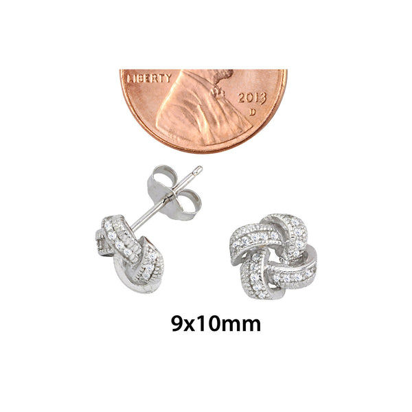 Sterling Silver Love Knot Stud Earrings Micropave Cubic Zirconia Accents 9mm - Jewelryland.com