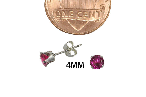 Red Earrings Ruby CZ July Birthstone Studs Round Prong Cubic Zirconia 925 Silver - Jewelryland.com