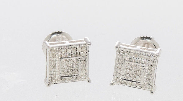 Sterling Silver Diamond Stud Earrings Screwback (.20 cttw, I-J, I2) Square Shape - Jewelryland.com