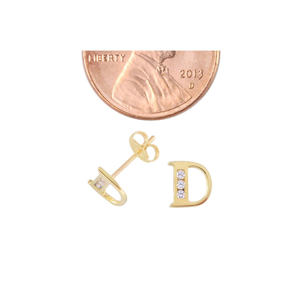 10k Yellow Gold Letter D Initial Stud Earrings Cubic Zirconia 7mm - Jewelryland.com