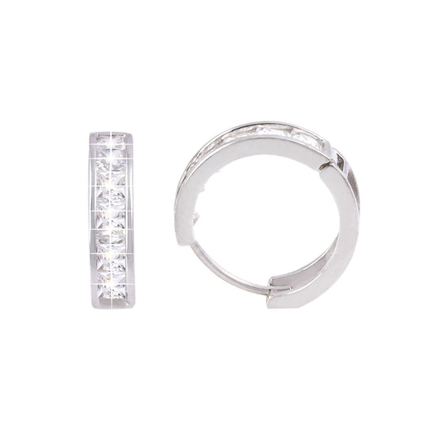 CZ Huggie Earrings Hinged Hoops .925 Silver 17mm x 4mm - Jewelryland.com
