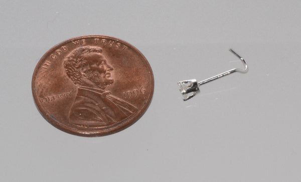 20g 14k White Gold .075 ct Genuine Diamond Nose Stud Nose Pin - Curved 7.5pt - Jewelryland.com