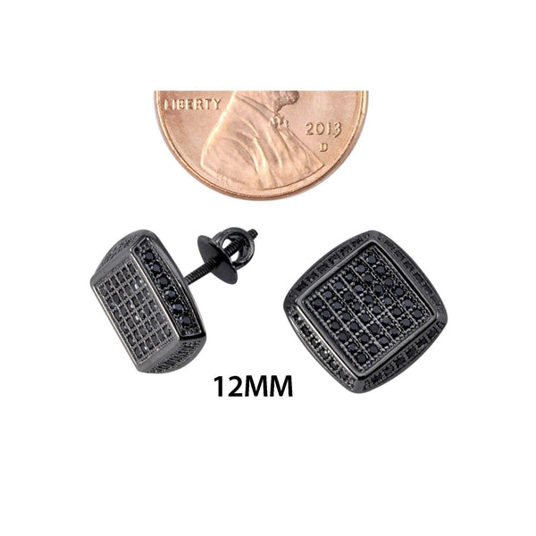 Sterling Silver Micropave Stud Earrings Screwback Black CZ 12mm - Jewelryland.com