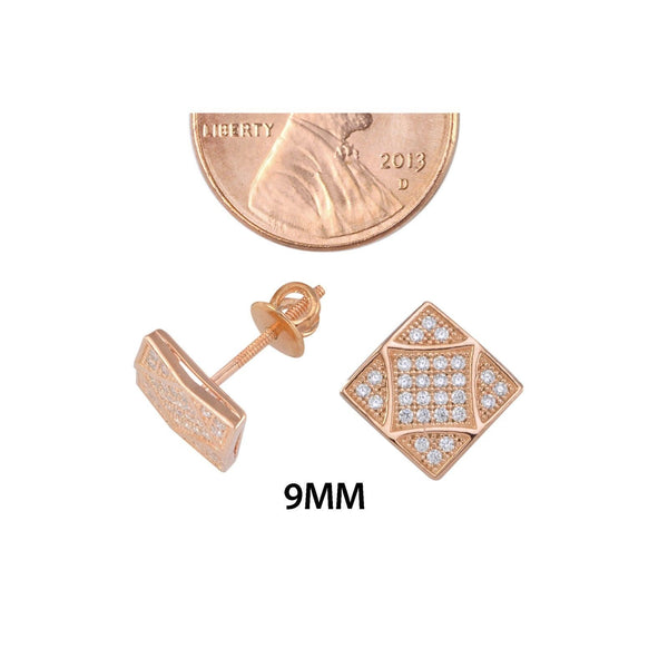 Screw Back Earrings Sterling Silver Rose Gold Plated 9mm Square Diam Shaped - Jewelryland.com