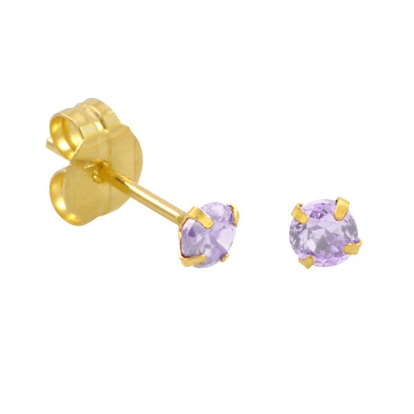 10k Yellow Gold Lavender CZ Stud Earrings Cubic Zirconia Round Prong Set - Jewelryland.com
