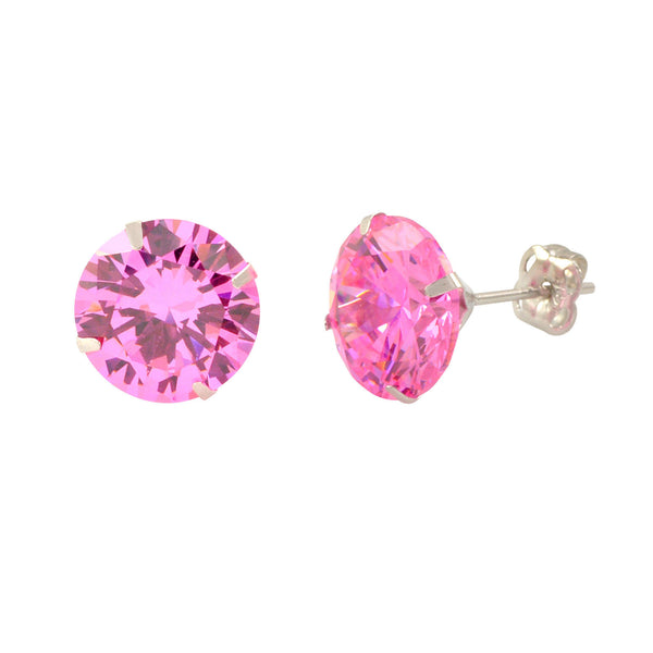14k White Gold Pink CZ Earrings Round Cubic Zirconia October Birthstone Studs - Jewelryland.com