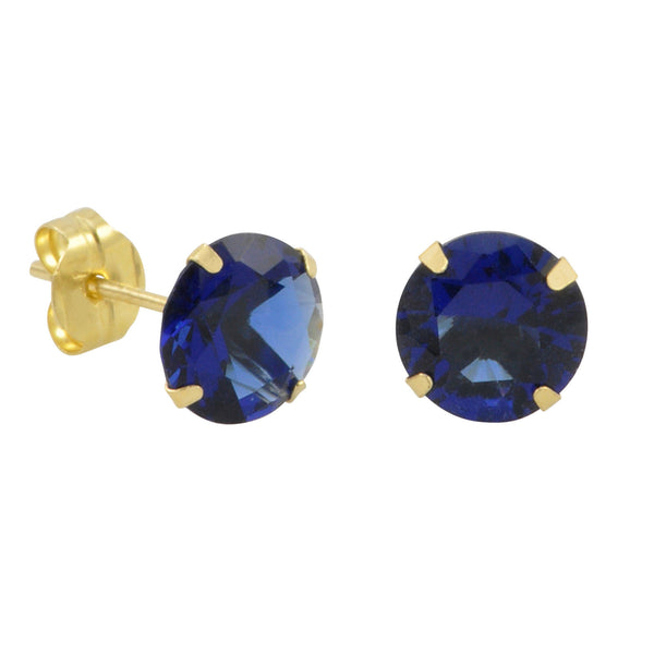 10k Yellow Gold Blue Sapphire CZ Stud Earrings Cubic Zirconia Round Prong Set - Jewelryland.com