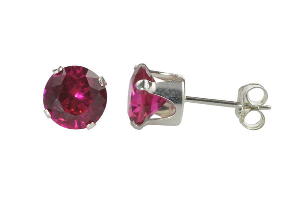 Red Earrings Ruby CZ July Birthstone Studs Round Prong Cubic Zirconia 925 Silver - Jewelryland.com