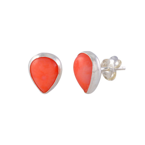 Sterling Silver Pink Coral Gemstone Earrings Pear Shaped 9mm x 7mm - Jewelryland.com