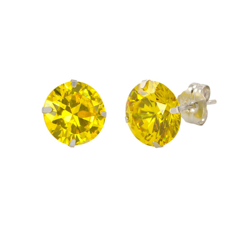 14k White Gold Citrine Yellow Cubic Zirconia Stud Earrings Round Birthstone CZ - Jewelryland.com