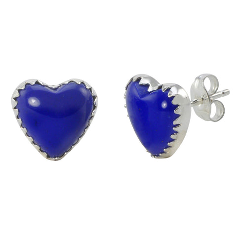 Sterling Silver Lapis Lazuli Gemstone Earrings Heart-Shaped Studs 11mm - Jewelryland.com