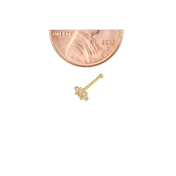 Nose Stud 22G 14k Yellow Gold Fancy CZ Flower Nose Bone Cubic Zirconia 4mm - Jewelryland.com