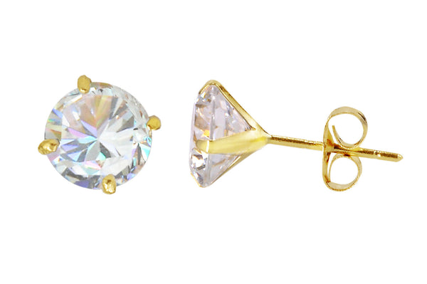 14k Yellow Gold Round CZ Cubic Zirconia Stud Earrings - Jewelryland.com