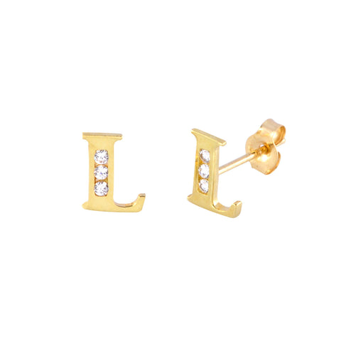 10k Yellow Gold Initial Stud Earrings Letter L Cubic Zirconia 7mm - Jewelryland.com
