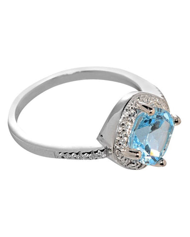 925 Sterling Silver 3 ct Square Blue Topaz and Diamond Ring - Jewelryland.com