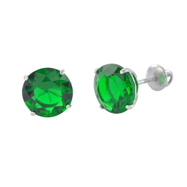 Sterling Silver Stud Earrings Round Green CZ Screwbacks - Jewelryland.com