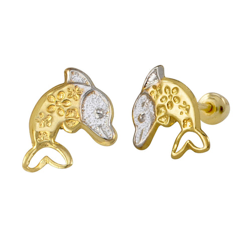 Childrens Earrings Dolphin 2 Tone 10k Gold Screwbacks - Jewelryland.com