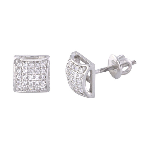 Screwback Earrings Mens Womens Sterling Silver CZ Studs 7mm Square Dome - Jewelryland.com