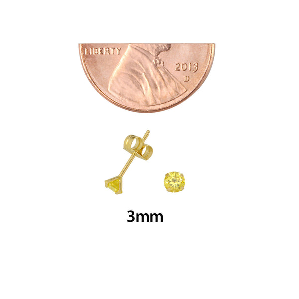 14k Yellow Gold Citrine Yellow Cubic Zirconia Stud Earrings Round Birthstone CZ - Jewelryland.com