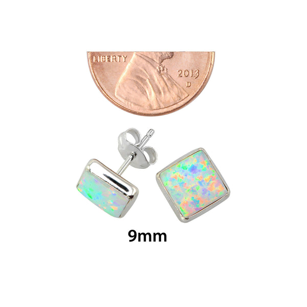 White Opal Stud Earrings Sterling Silver 9mm Square - Jewelryland.com