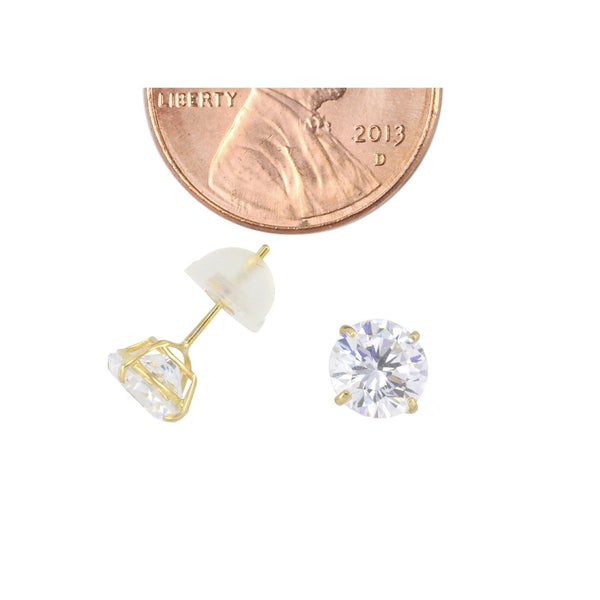 10k Yellow Gold Round CZ Stud Earrings BASKET Set Silicone Safety Backs - Jewelryland.com
