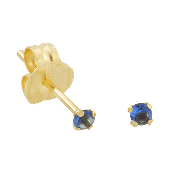 10k Yellow Gold Blue Sapphire CZ Stud Earrings Cubic Zirconia Round Prong Set - Jewelryland.com