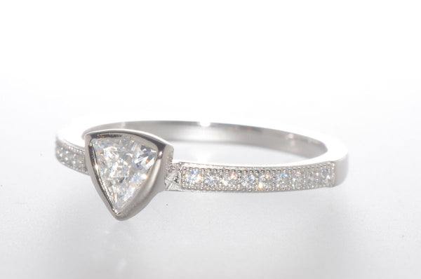Sterling Silver Triangle CZ Ring Cubic Zirconia Stone with Accent Stones - Jewelryland.com