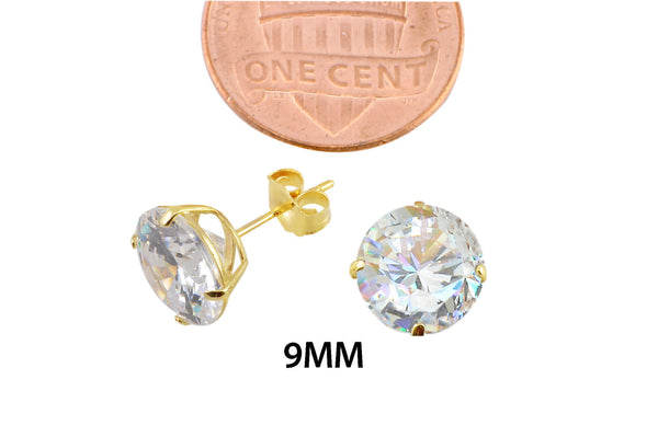 14k Yellow Gold Stud Earrings Clear Round Cubic Zirconia Basket Set - Jewelryland.com