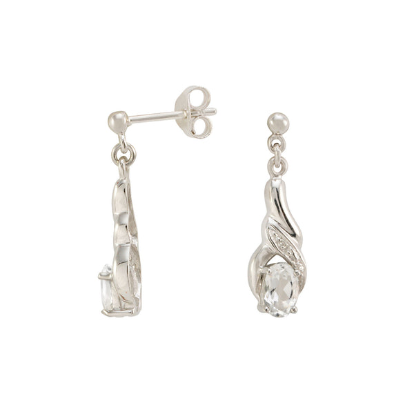Diamond & White Topaz Dangle Earrings (.01 ct, IJ,I2) Sterling Silver Swirl Drop - Jewelryland.com