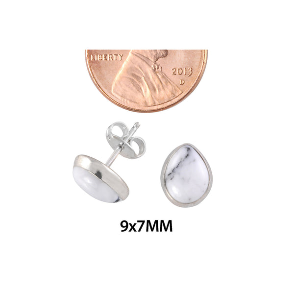 White Turquoise Gemstone Earrings Sterling Silver Pear Shaped 9mm x 7mm - Jewelryland.com