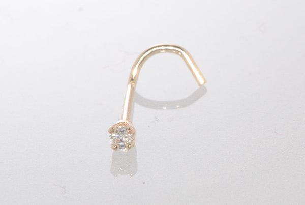 20g 14k Yellow Gold 2.25pt Genuine Diamond Nose Stud Nose Pin - Curved - Jewelryland.com
