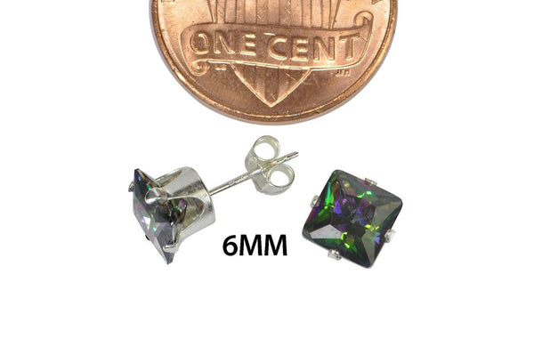 Square Mystic Topaz CZ Prong Stud Earrings .925 Sterling Silver - Jewelryland.com