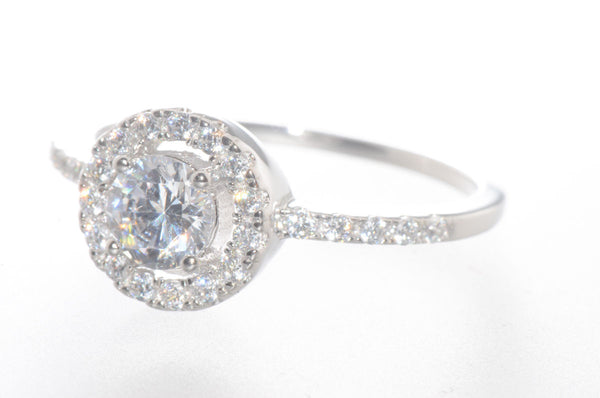 Sterling Silver Cubic Zirconia Ring 5mm Round Center Stone with Accent Stones - Jewelryland.com