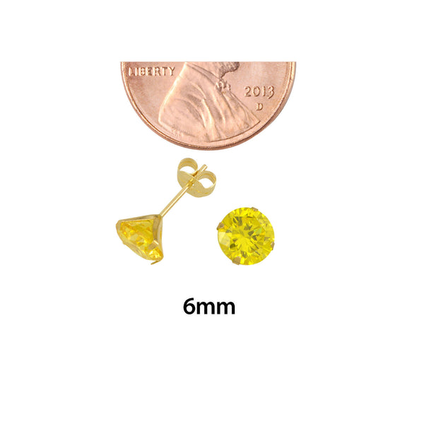 14k Yellow Gold Citrine Yellow Cubic Zirconia Stud Earrings Round Birthstone CZ - Jewelryland.com