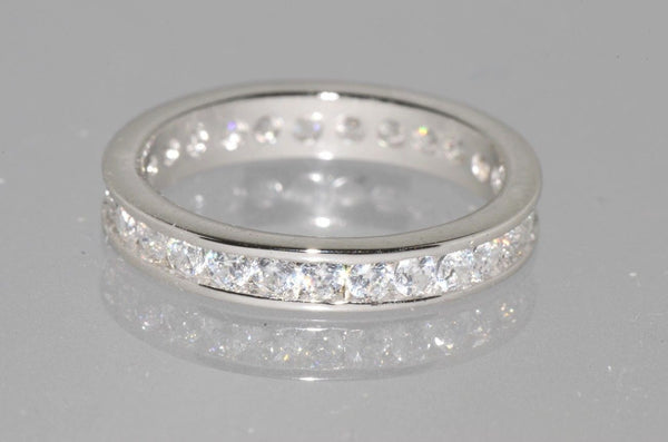 Sterling Silver Wedding Band Eternity Ring Cubic Zirconia 3mm wide Clear CZ - Jewelryland.com
